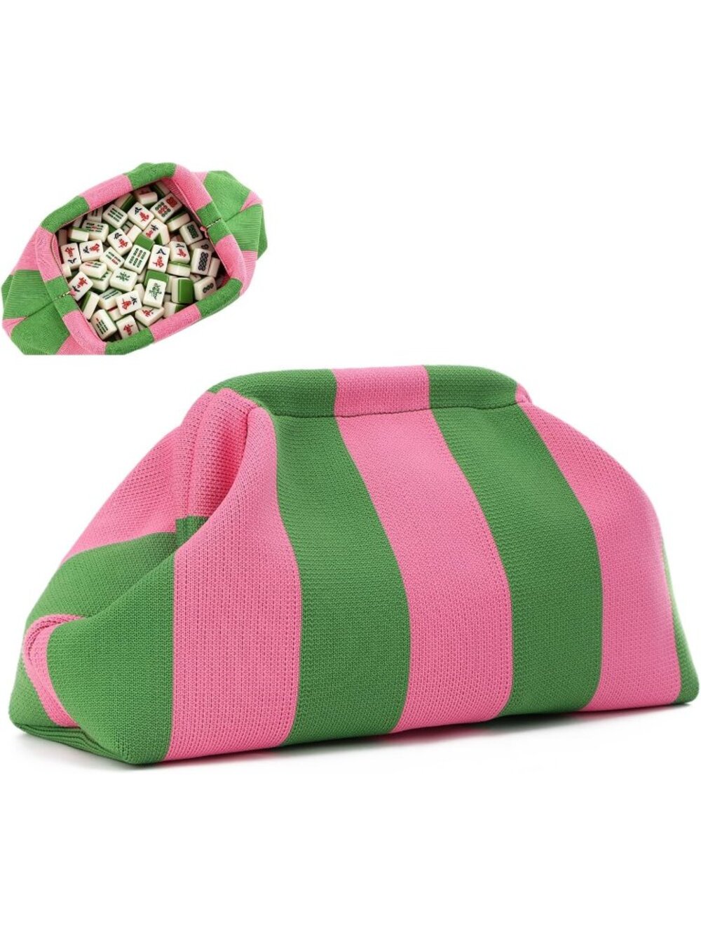 Women’s Pink Green Striped Dumpling Clutch Purse Bag Unique Summer Handbag